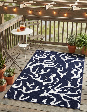 Navy Blue Easy-Clean Sabrina Soto Indoor / Outdoor Rug