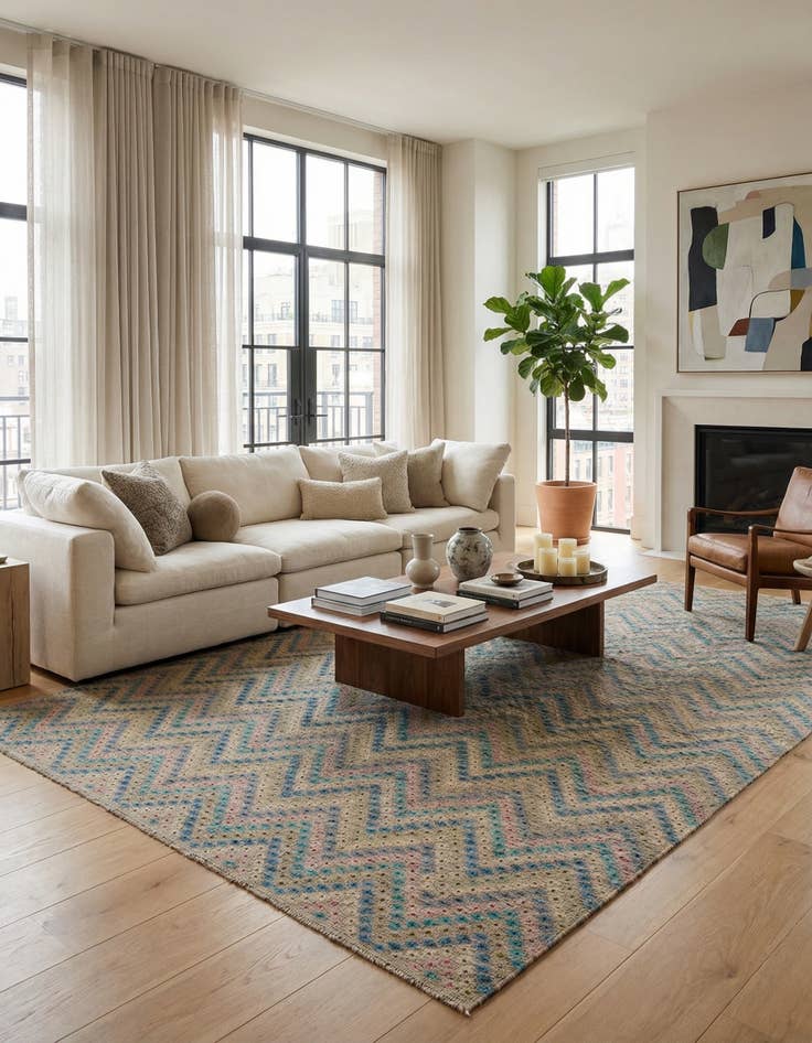 Detail image of 10' 8 x 12' 10  Hand Woven Kilim Modern Wool Rug