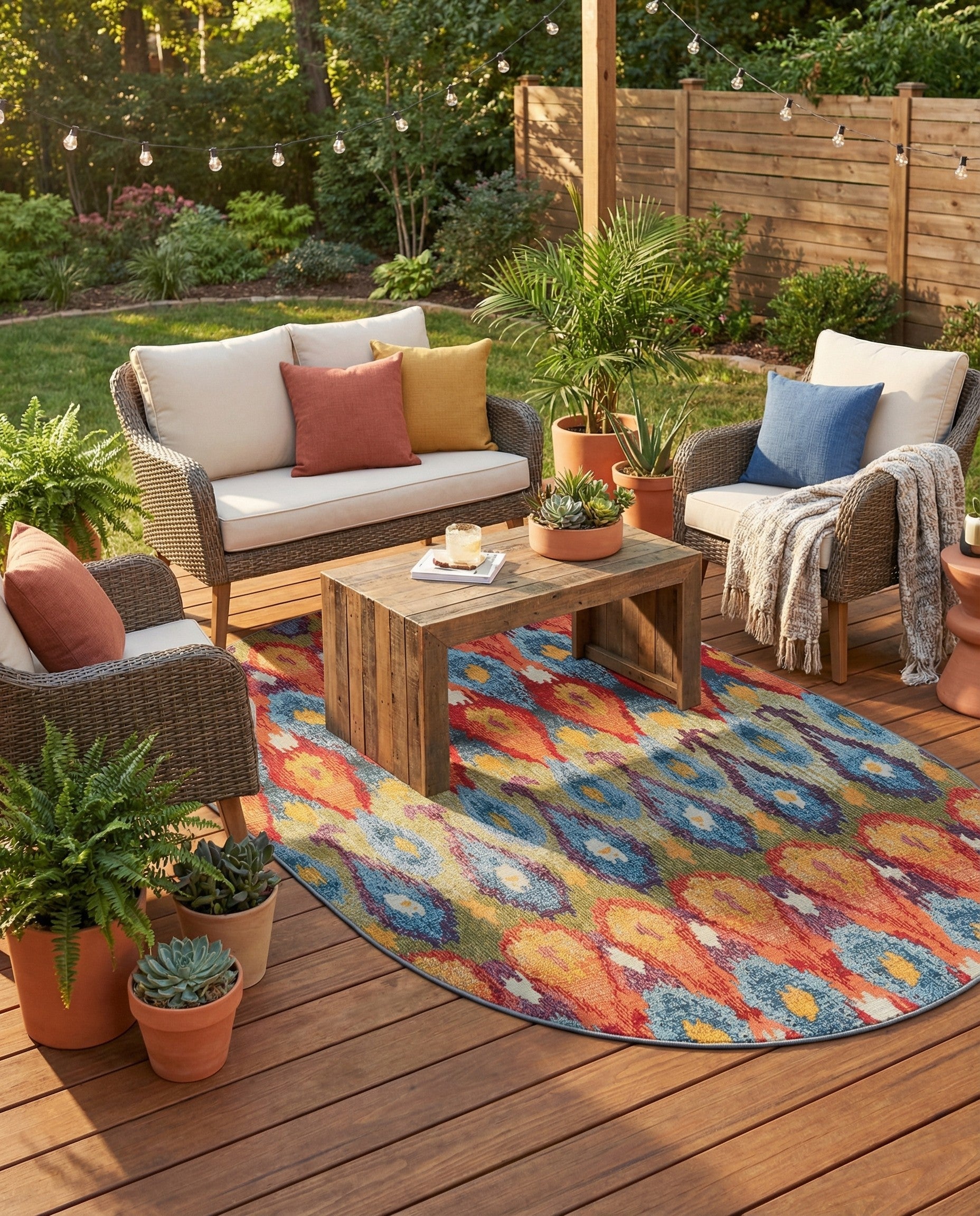 5' 3 x 8'  Washable Modern Indoor / Outdoor Oval Rug