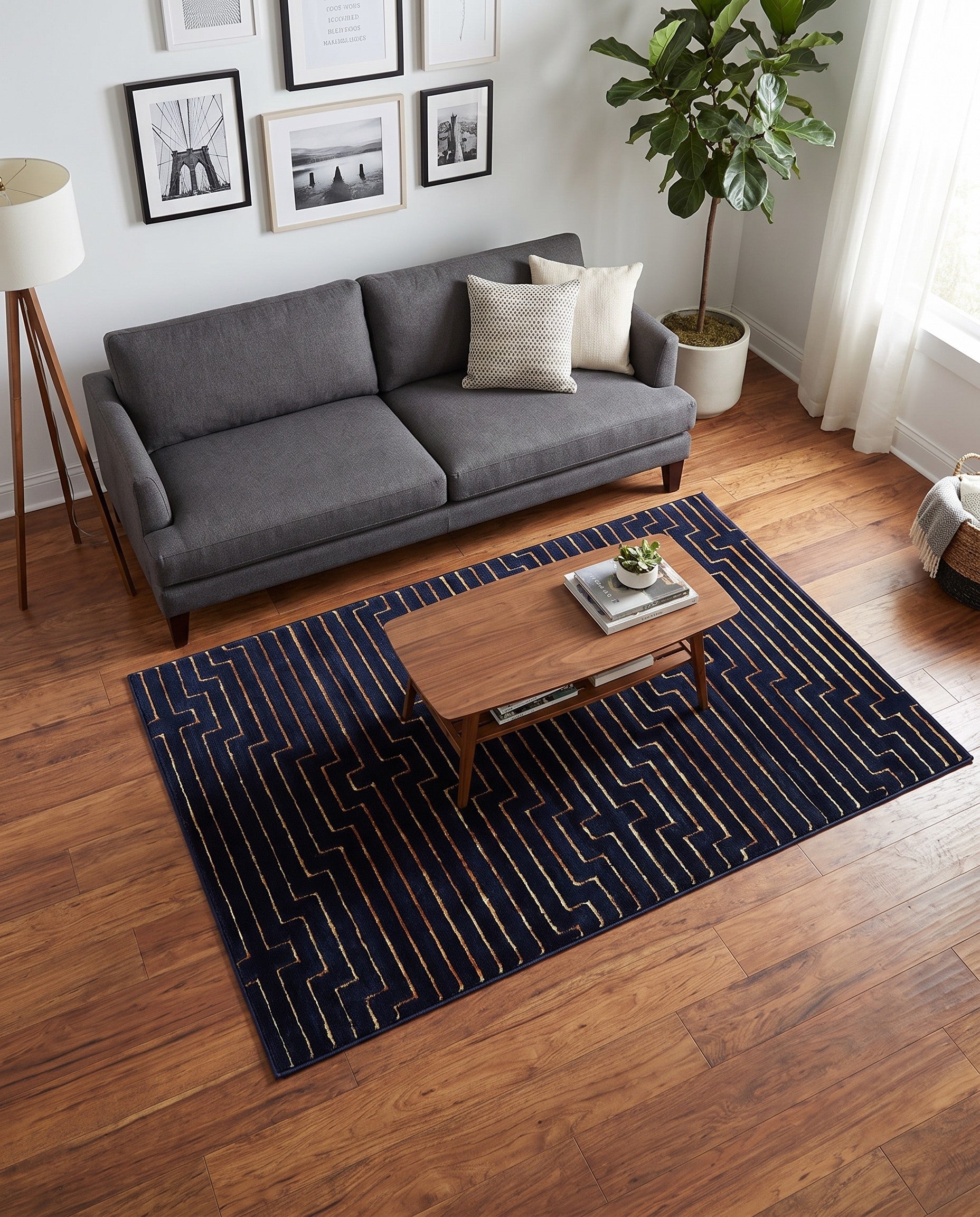 Navy Blue and Gold Vogue Geo Rug