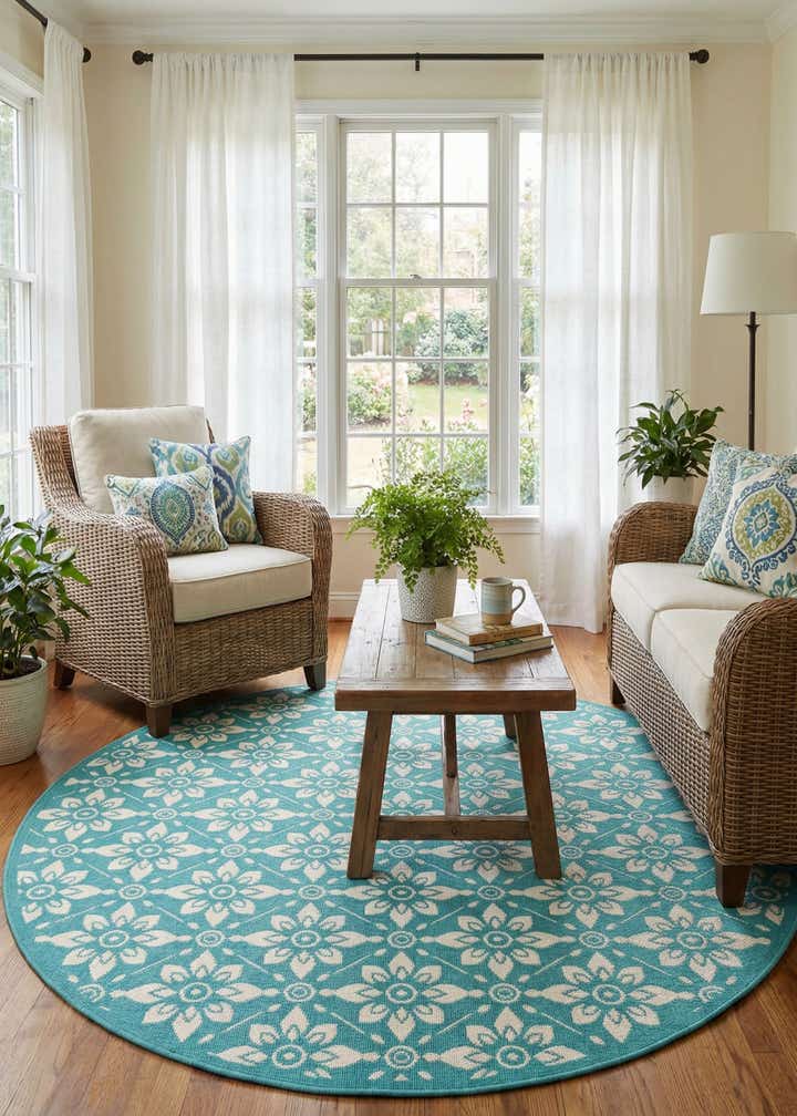6' x 6' Easy-Clean Trellis Indoor / Outdoor Round Rug
