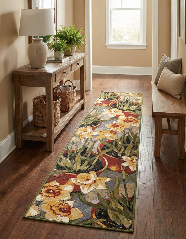 Detail image of 2' x 8' Easy-Clean Botanical Indoor / Outdoor Runner Rug
