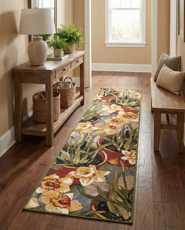 2' x 8' Easy-Clean Botanical Indoor / Outdoor Runner Rug
