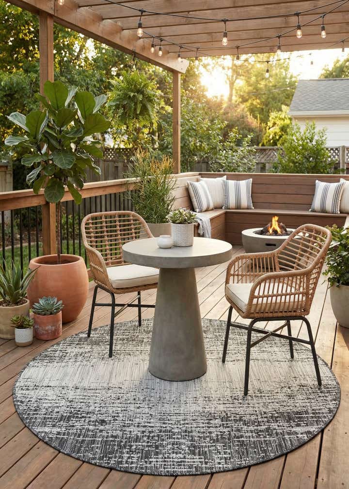 4' x 4' Easy-Clean Modern Indoor / Outdoor Round Rug