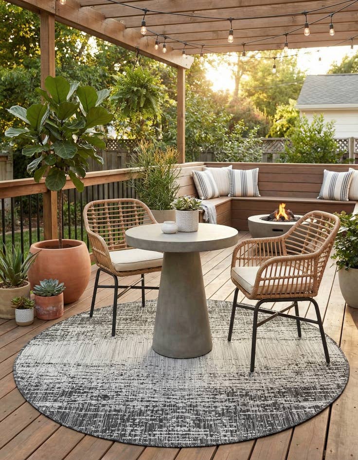 Detail image of 4' x 4'  Washable Modern Indoor / Outdoor Round Rug