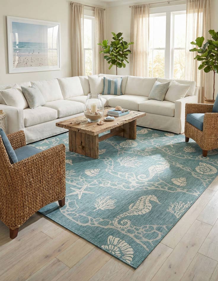 Detail image of  13' x 13'  Washable Coastal Indoor / Outdoor Square Rug