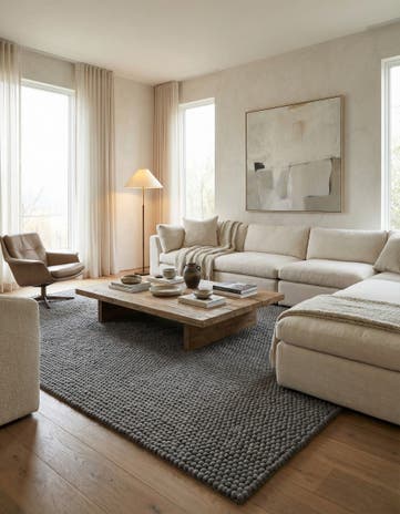 Gray Felt Ball Wool Square Rug