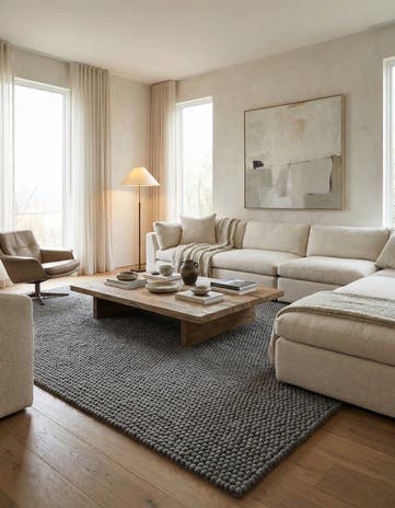 Gray Felt Ball Wool Square Rug