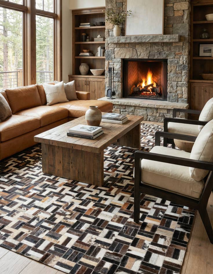 Detail image of 5' x 7' 10 Cowhide Leather Rug