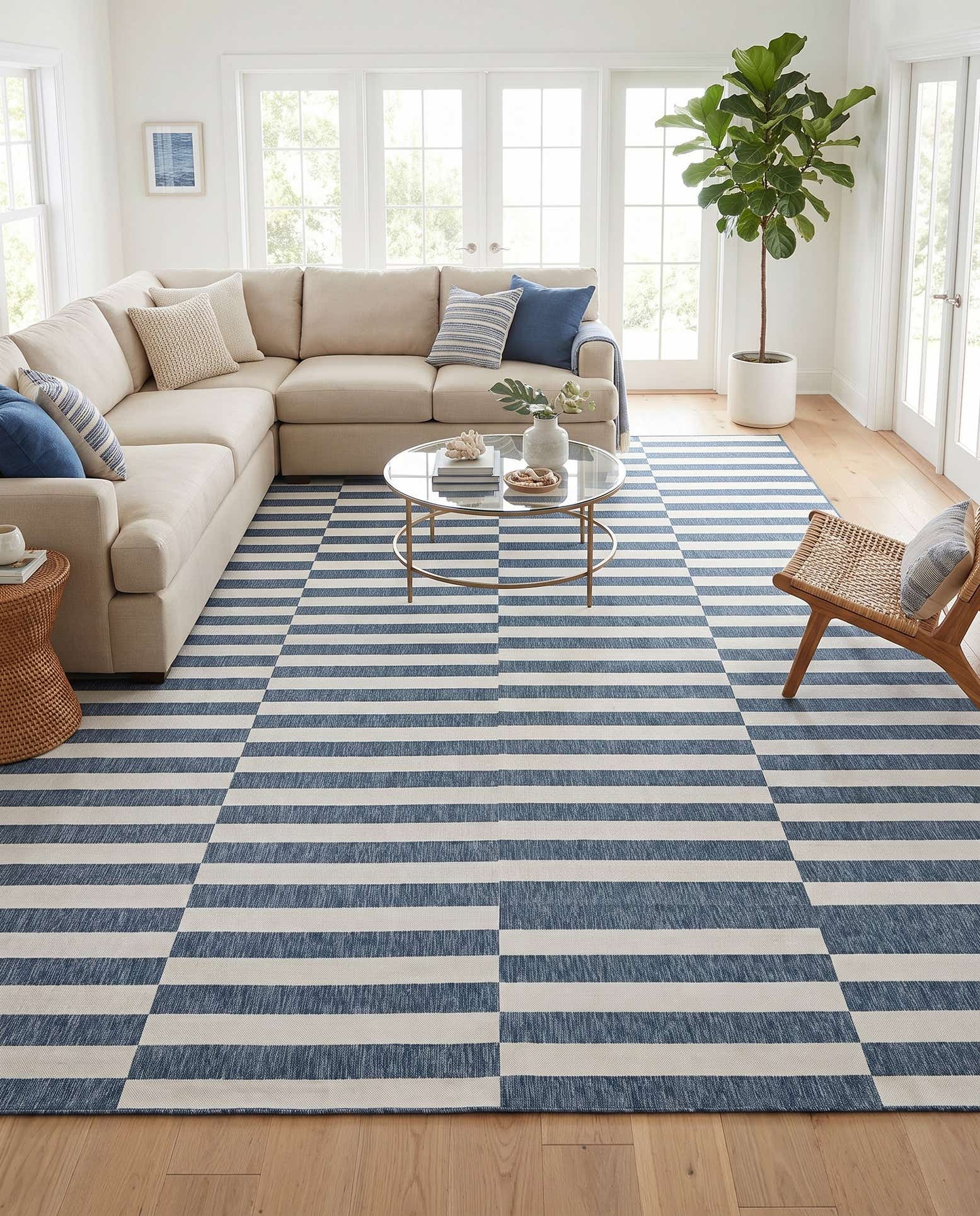 365cm x 365cm Easy-Clean Striped Indoor / Outdoor Square Rug