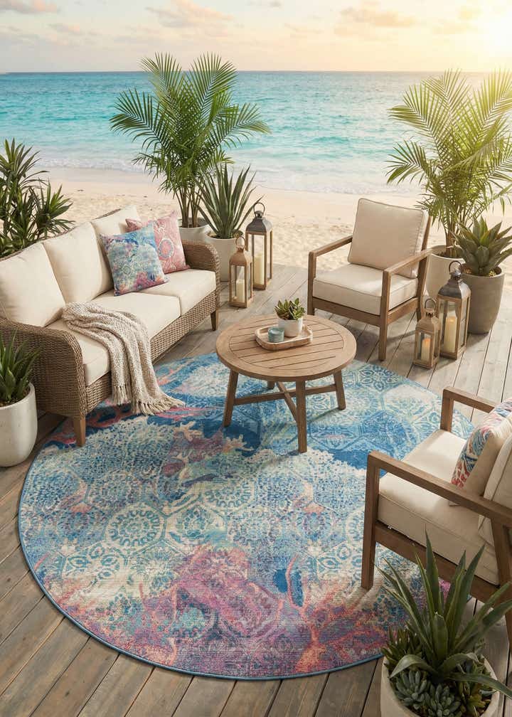10' x 10' Easy-Clean Coastal Indoor / Outdoor Round Rug