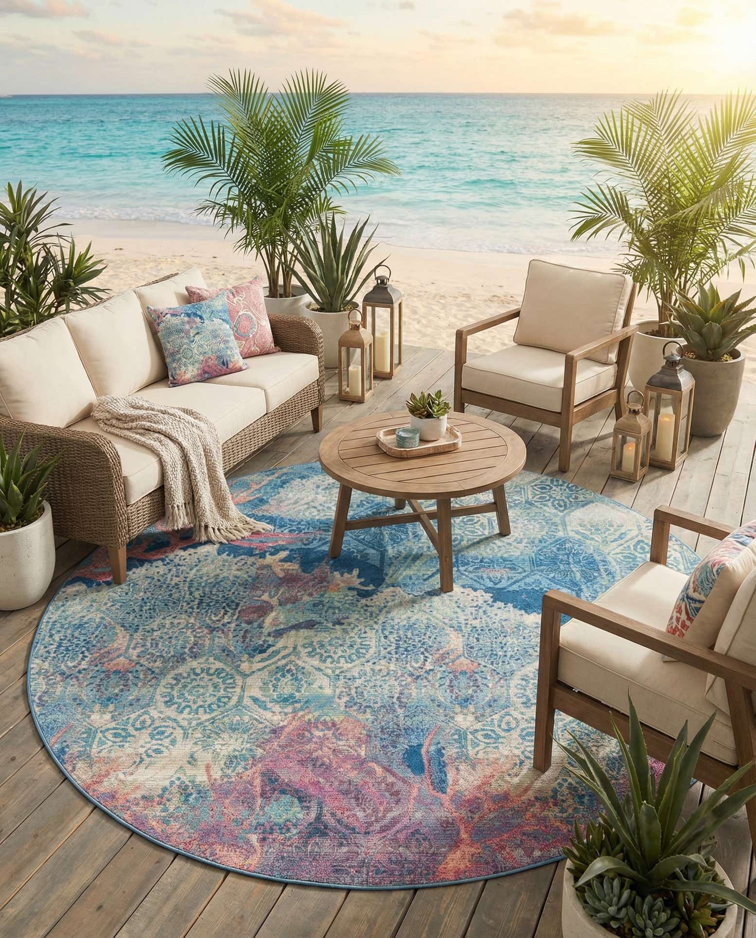 10' x 10' Easy-Clean Coastal Indoor / Outdoor Round Rug