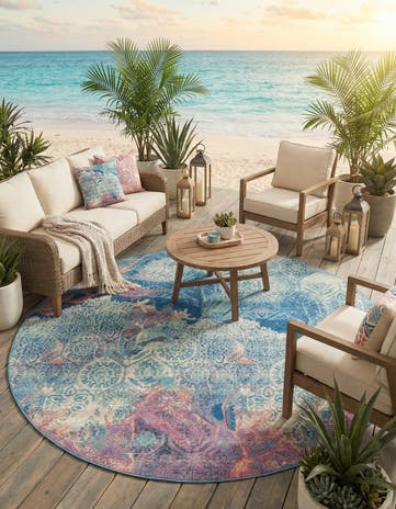10' x 10' Easy-Clean Coastal Indoor / Outdoor Round Rug