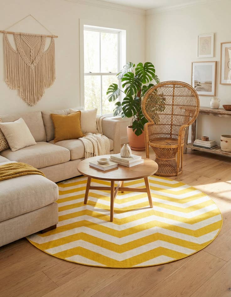 Detail image of 7' x 7'  Washable Coastal Indoor / Outdoor Round Rug