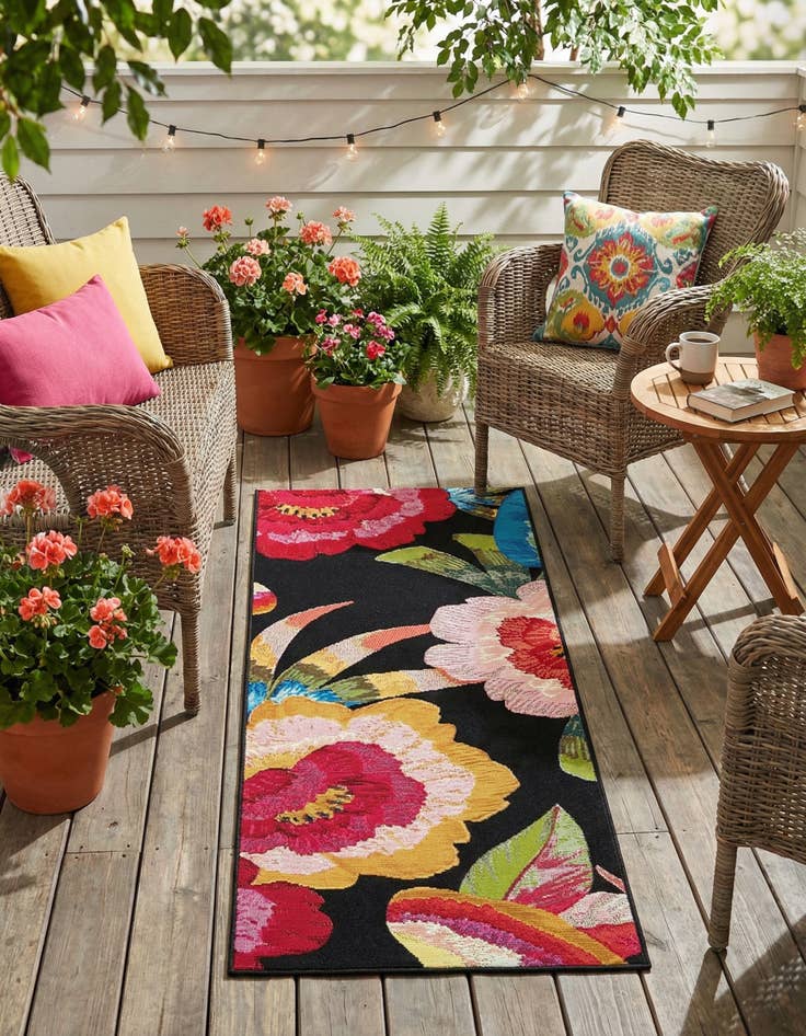 Detail image of 2' x 5'  Washable Botanical Indoor / Outdoor Runner Rug