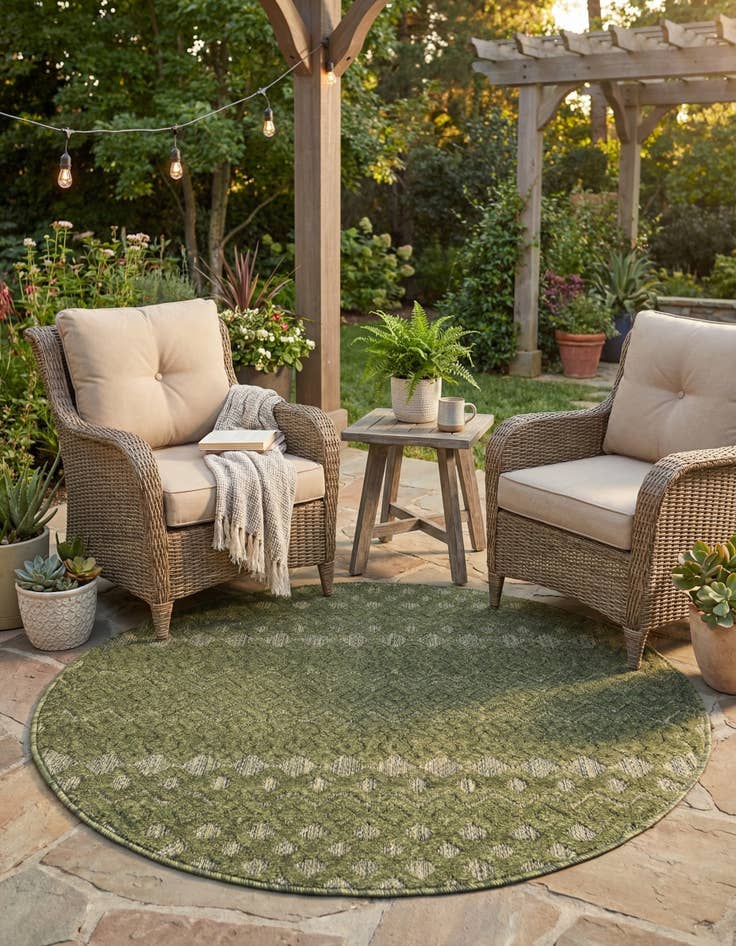 Detail image of  4' x 4'  Washable Trellis Textured Indoor / Outdoor Round Rug