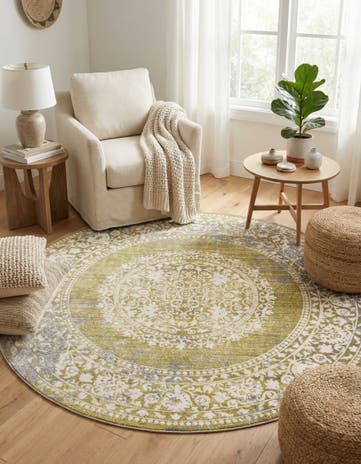 Light Green Modern Classical Round Rug