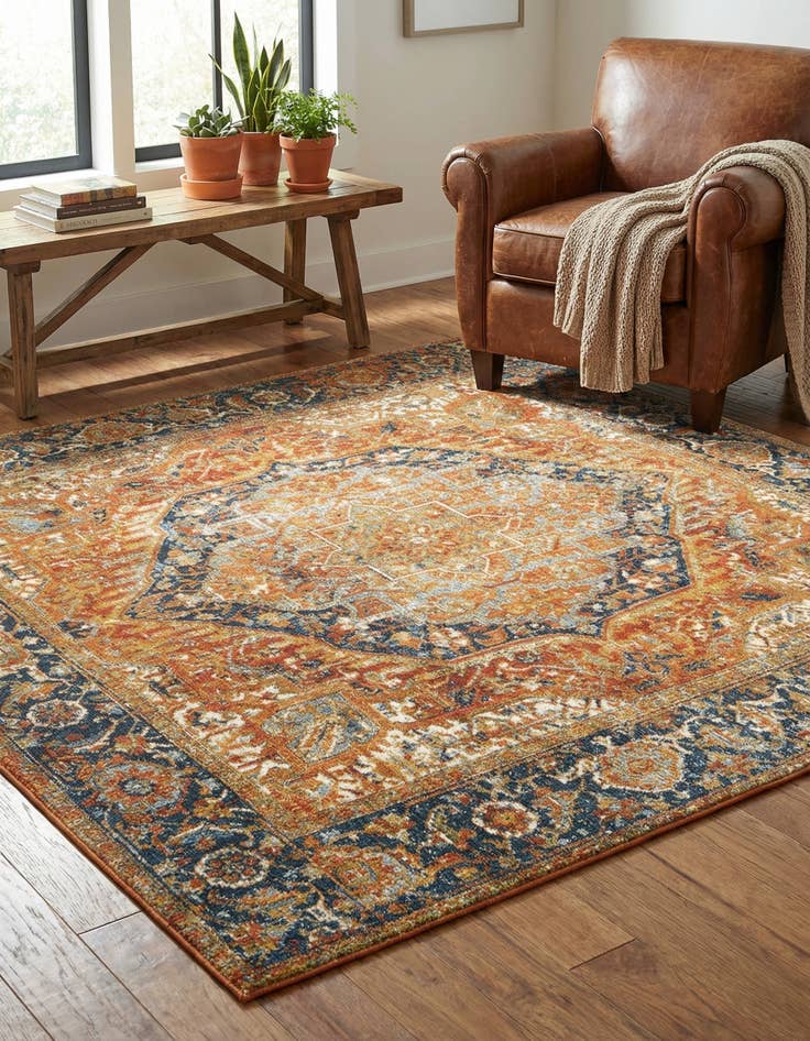 Detail image of 6' x 6'  Washable Traditional Indoor / Outdoor Square Rug