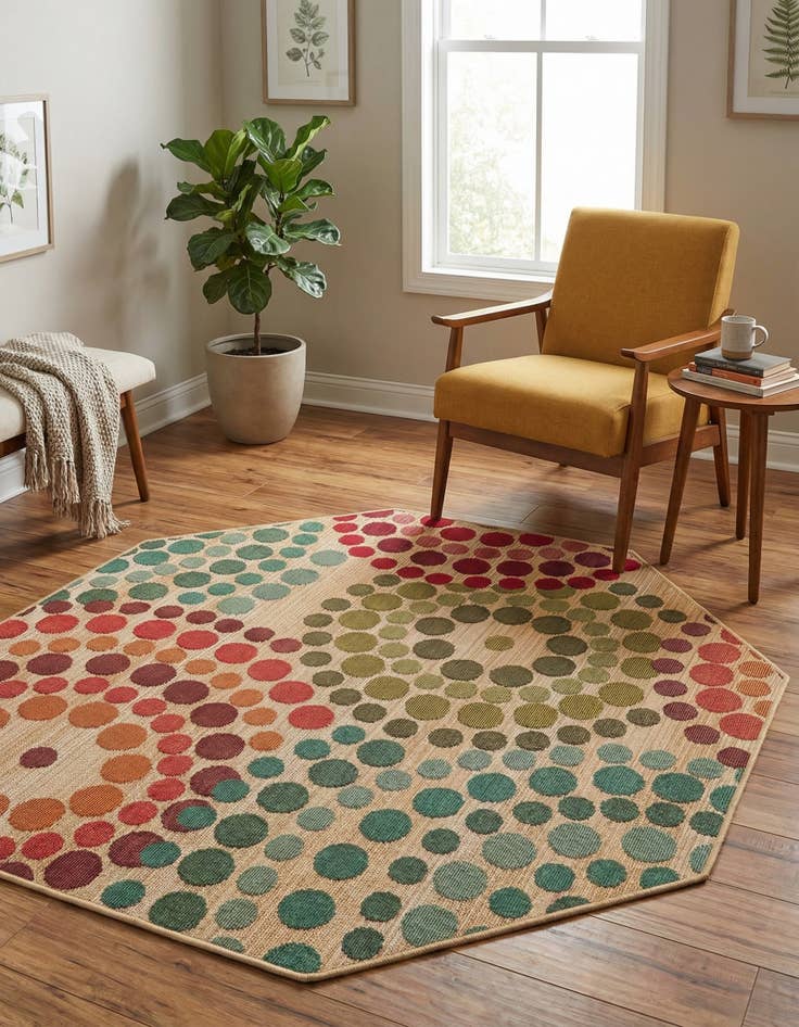 Detail image of 4' x 4'  Washable Modern Indoor / Outdoor Octagon Rug