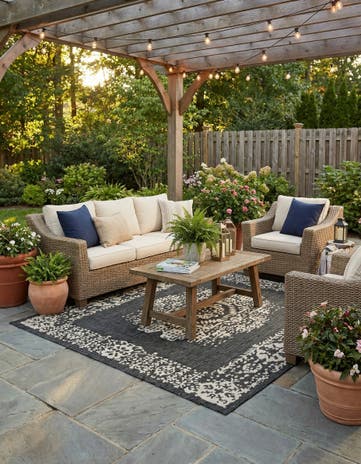 7' 10 x 7' 10 Easy-Clean Traditional Indoor / Outdoor Square Rug