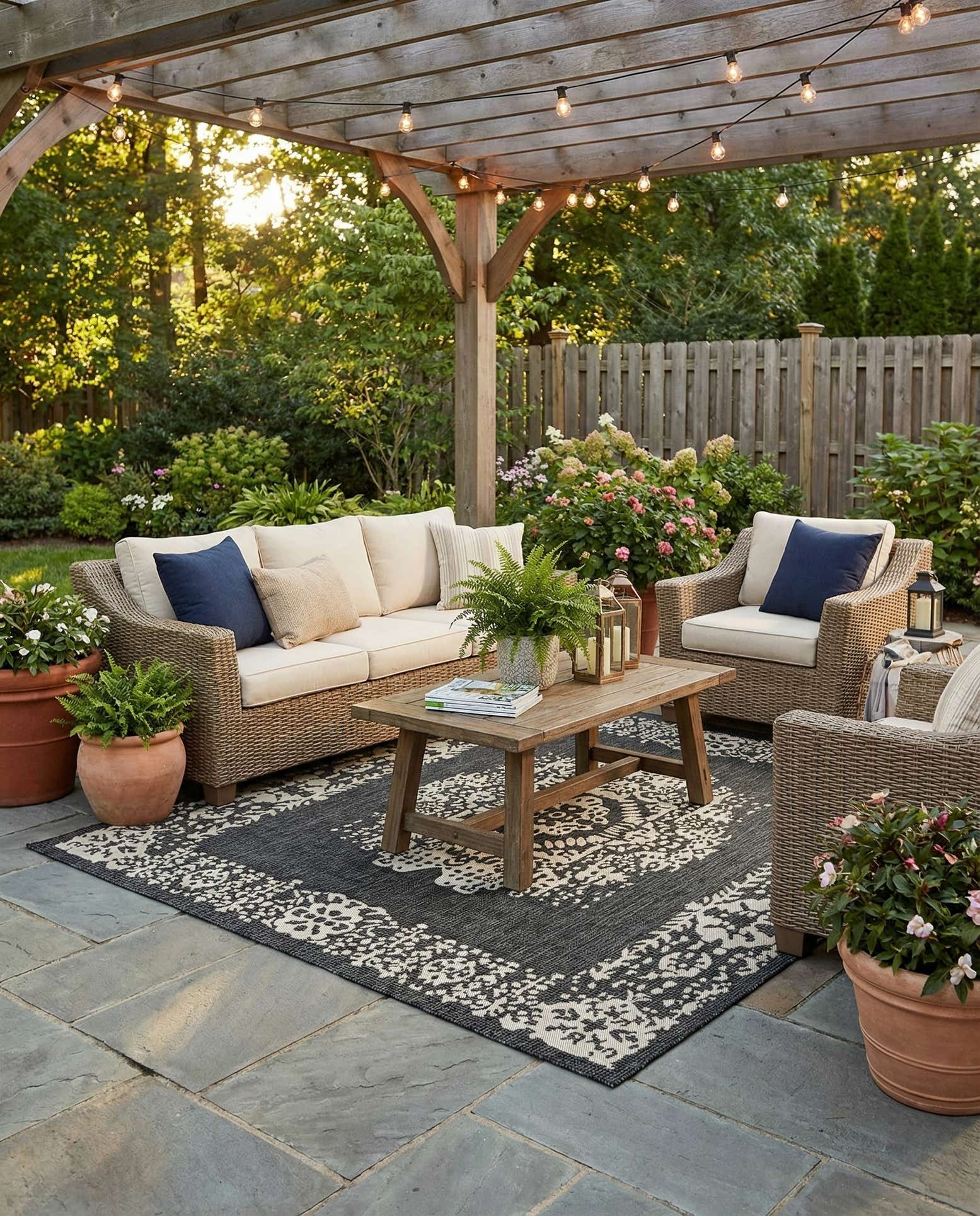 7' 10 x 7' 10 Easy-Clean Traditional Indoor / Outdoor Square Rug