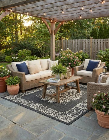 7' 10 x 7' 10 Easy-Clean Traditional Indoor / Outdoor Square Rug