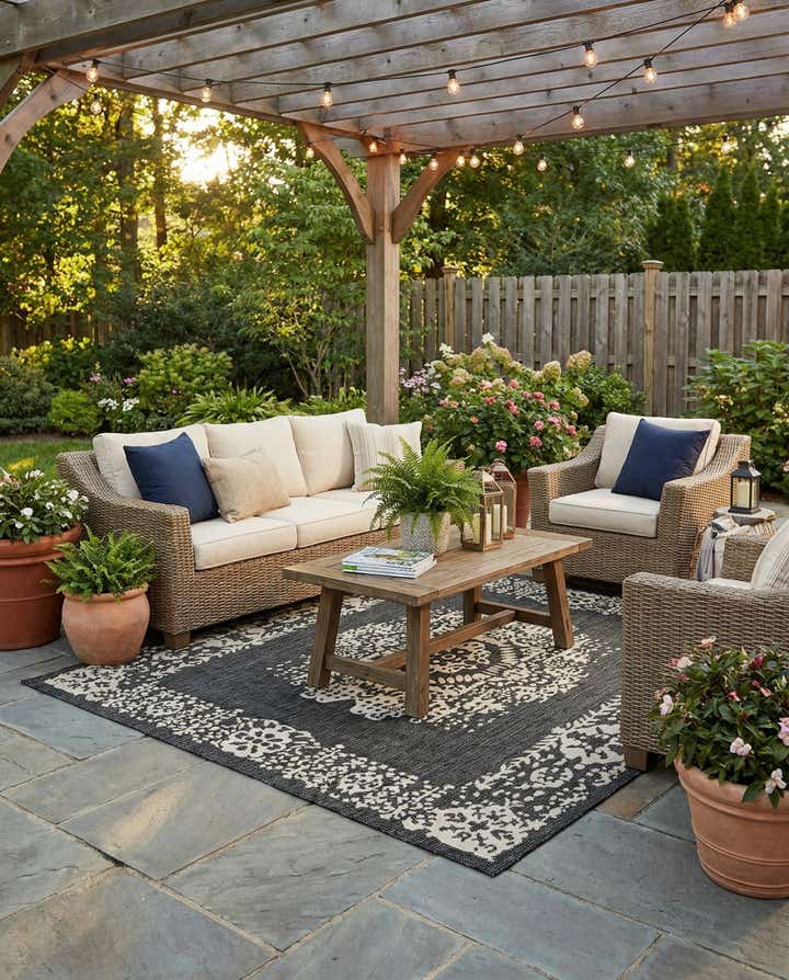 7' 10 x 7' 10 Easy-Clean Traditional Indoor / Outdoor Square Rug
