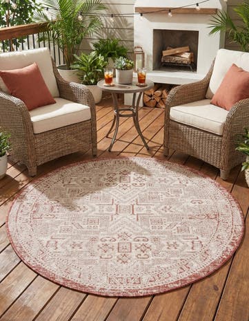 4' x 4' Easy-Clean Aztec Indoor / Outdoor Round Rug