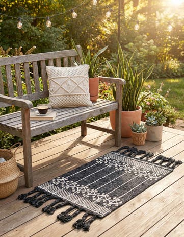 Charcoal Black Easy-Clean Eco Bohemian Indoor / Outdoor Rug