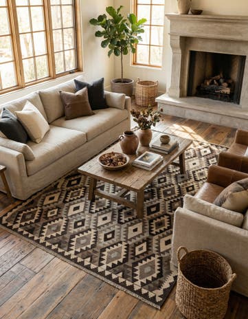 6' 8 x 9' 8 Hand Woven Kilim Maymana Wool Rug