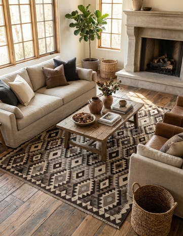 6' 8 x 9' 8 Hand Woven Kilim Maymana Wool Rug