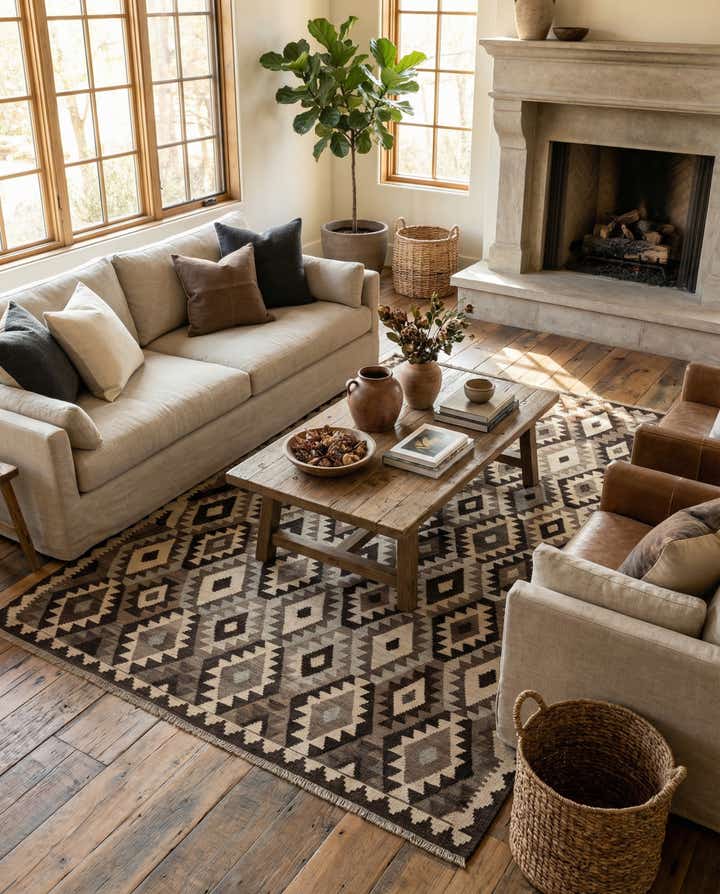 6' 8 x 9' 8 Hand Woven Kilim Maymana Wool Rug