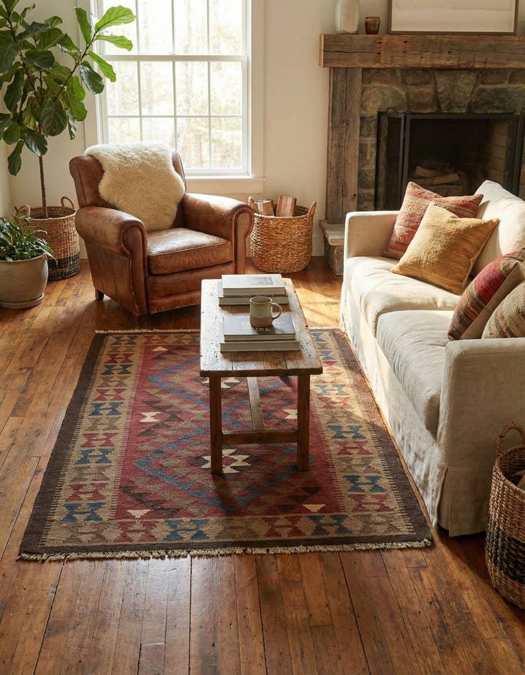 Detail image of 3' 6 x 4' 8  Hand Woven Kilim Maymana Wool Rug