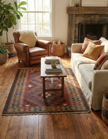 3' 6 x 4' 8 Hand Woven Kilim Maymana Wool Rug