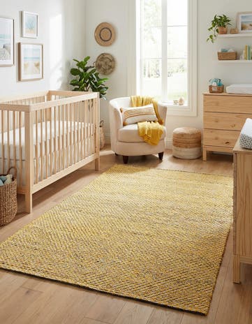 Yellow and Navy Hand Woven Seaside Pearl Jute Rug