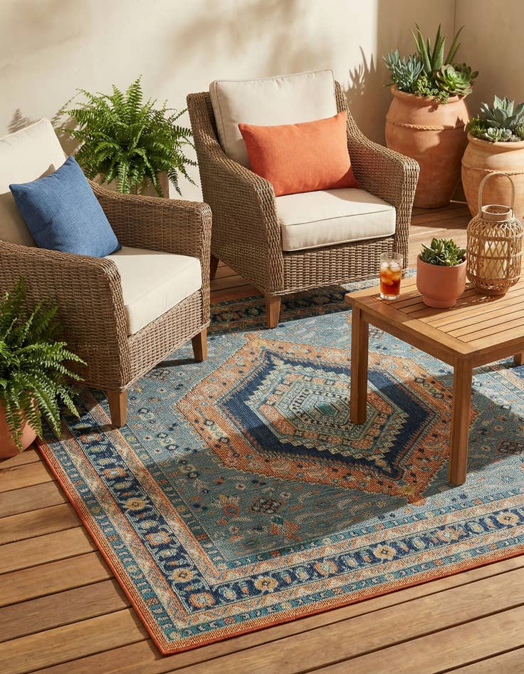 Detail image of 7' 10 x 7' 10  Washable Baja Indoor / Outdoor Square Rug
