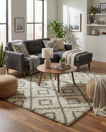  5' 3 x 5' 3 Lattice Shag Square Rug