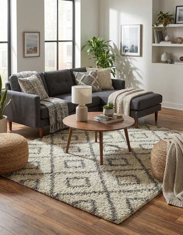 Ivory Lattice Shag Square Rug