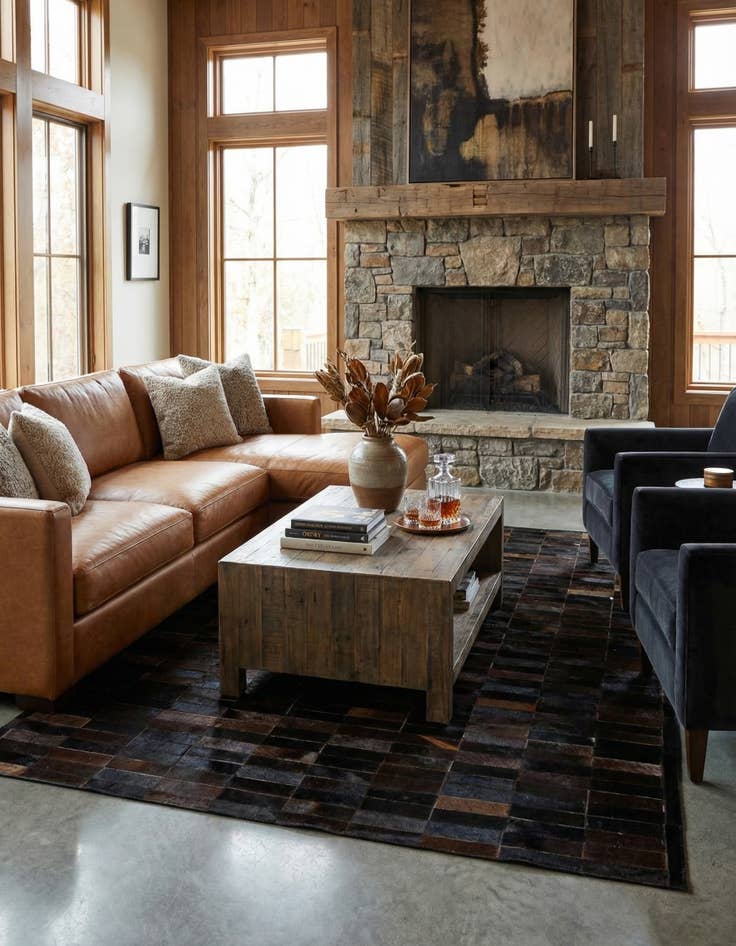 Detail image of  5' 2 x 8' Cowhide - Patchwork Rug