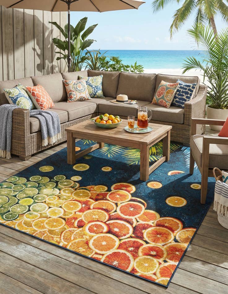 Detail image of 7' 10 x 10'  Washable Coastal Indoor / Outdoor Rug