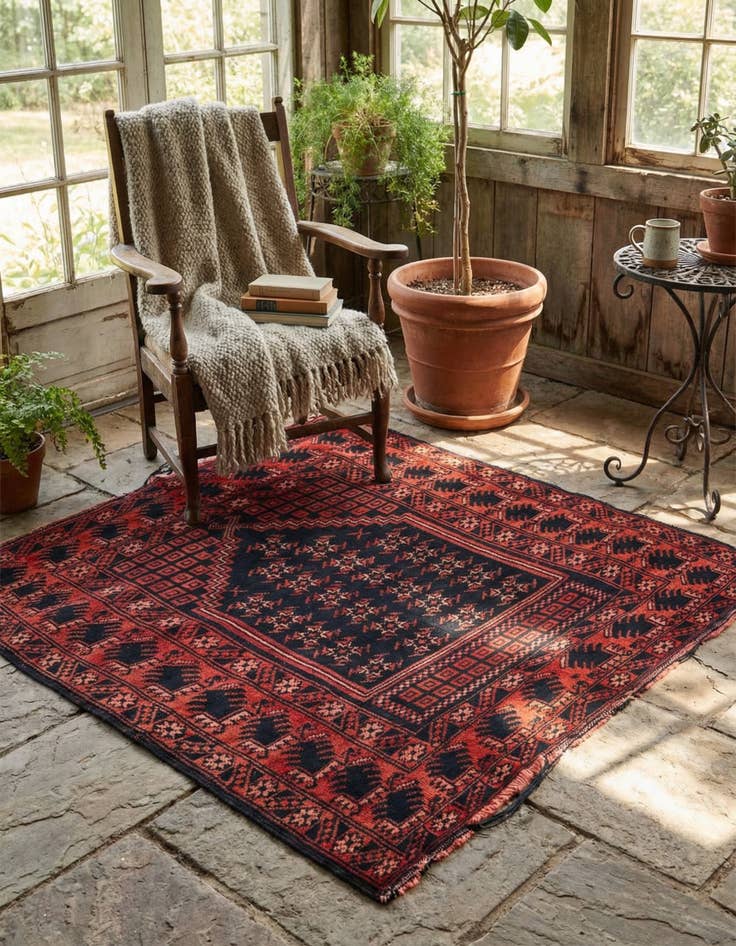 Detail image of 3' 4 x 3' 7  Hand Knotted Balouch Persian Wool Square Rug