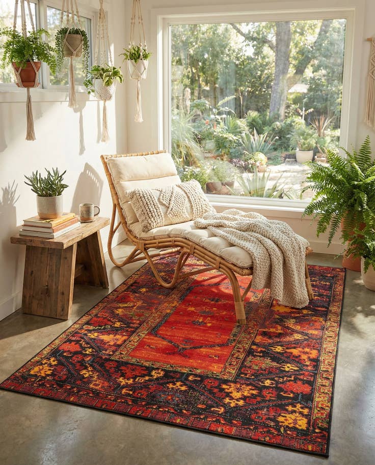 Detail image of 4' x 6' Easy-Clean Tribal Indoor / Outdoor Rug