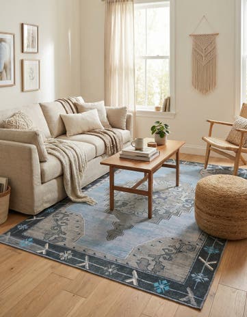 Blue Gray Washable Timeless Rug