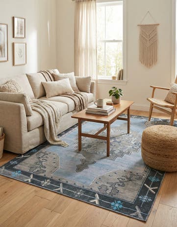 Blue Gray Washable Timeless Rug