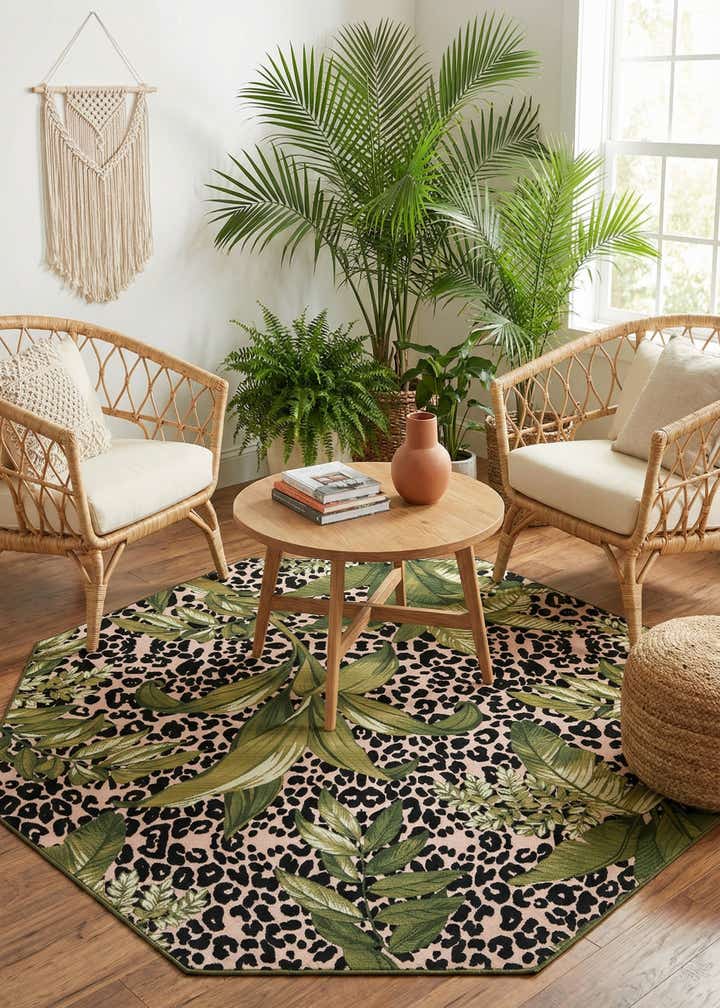 7' 10 x 7' 10 Easy-Clean Botanical Indoor / Outdoor Octagon Rug