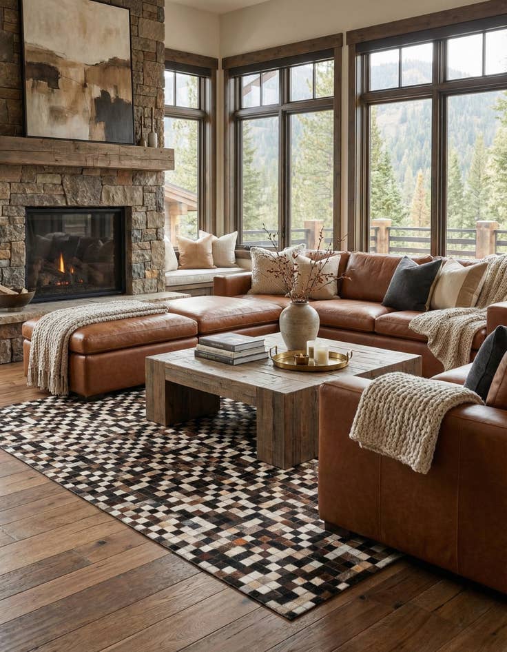 Detail image of 5' 1 x 8' Cowhide Leather Rug