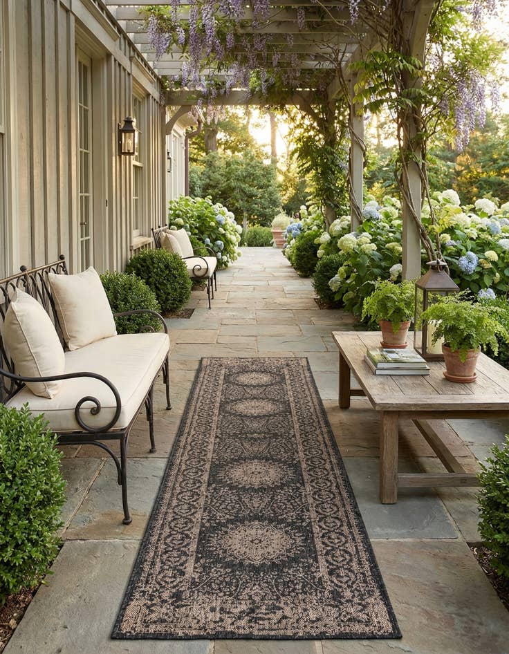 Detail image of 2' 7 x 12'  Washable Traditional Indoor / Outdoor Runner Rug