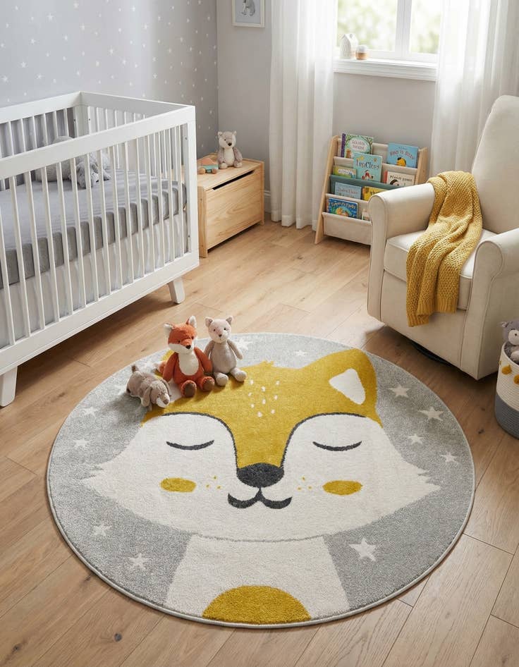 Detail image of 5' 3 x 5' 3 Fox Whimsy Kids Round Rug