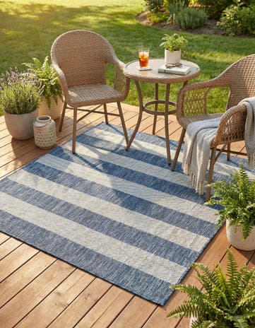 Blue Easy-Clean Ribbon Indoor / Outdoor Square Rug