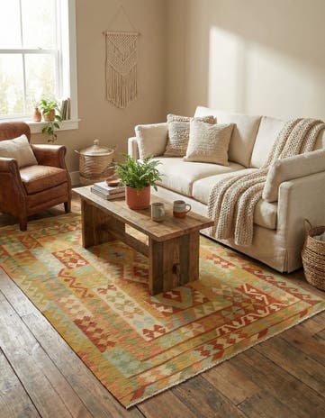 3' 11 x 6' 3 Hand Woven Kilim Waziri Wool Rug